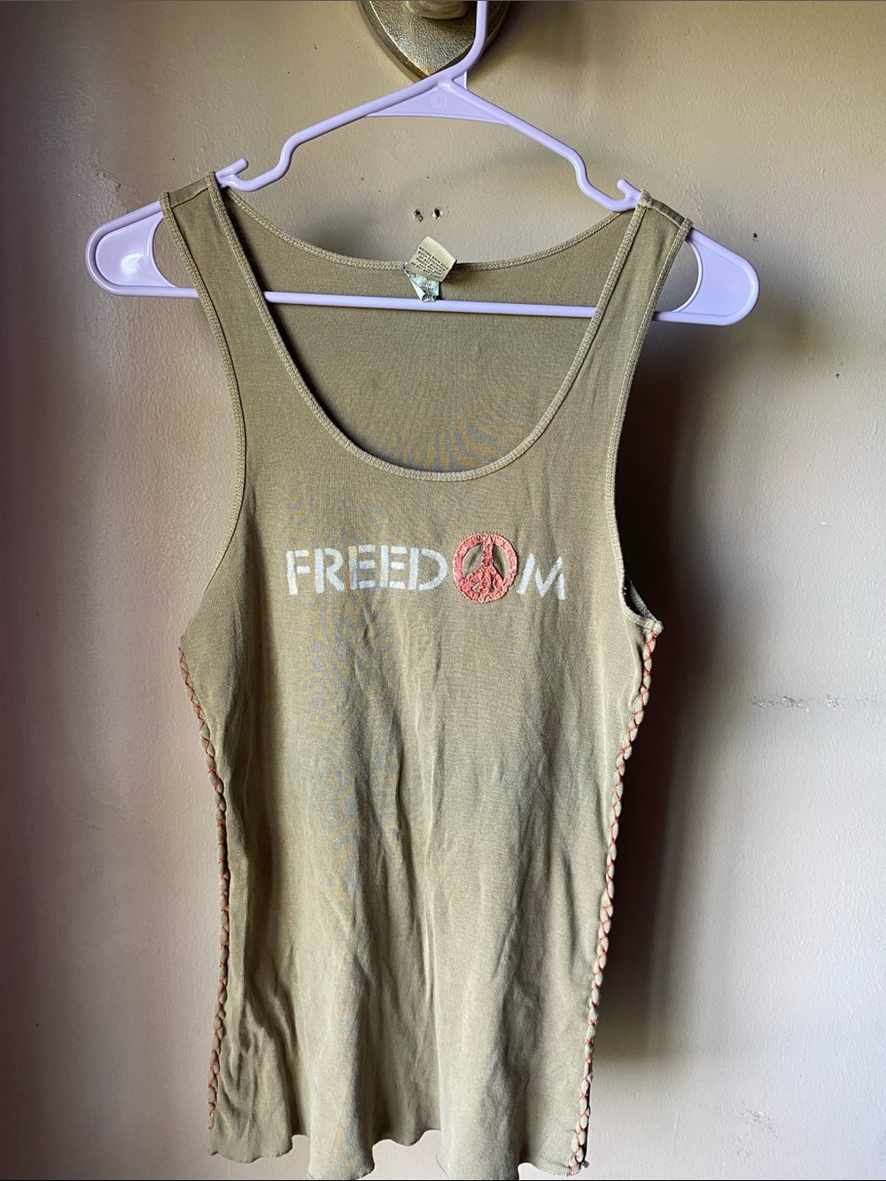 Lucky Brand Olive Green 'FREEDOM' Tank with Braided Side Trim